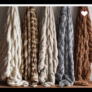 Pottery Barn  Faux Fur Ruched Throws NWT Ivory
